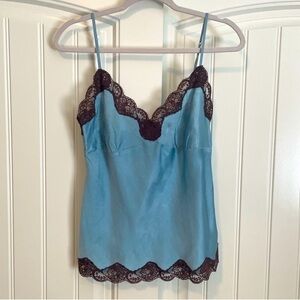 Gold Hawk blue and brown 100% Silk cami tank Y2k lace  size large